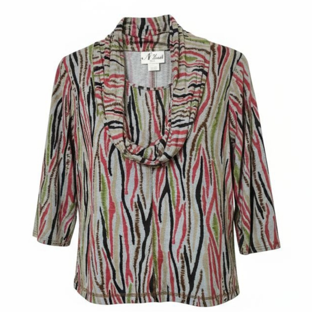 N Touch Layered Look Blouse Women's Size Small SP 3/4 Sleeve Stretch Pullover